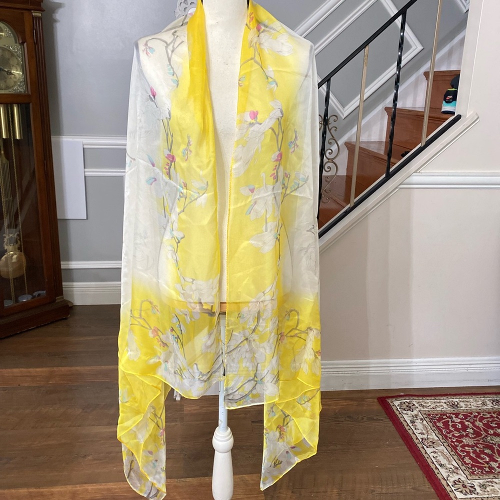 Lightweight Yellow Floral Sheer Scarf
